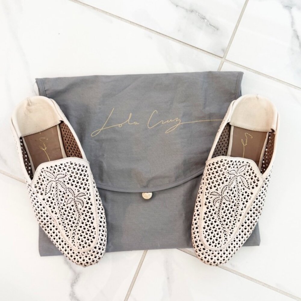 Anthropologie Lola Cruz Palm Perforated Ballet Flat Slides US8 EU38 - Picture 2 of 15